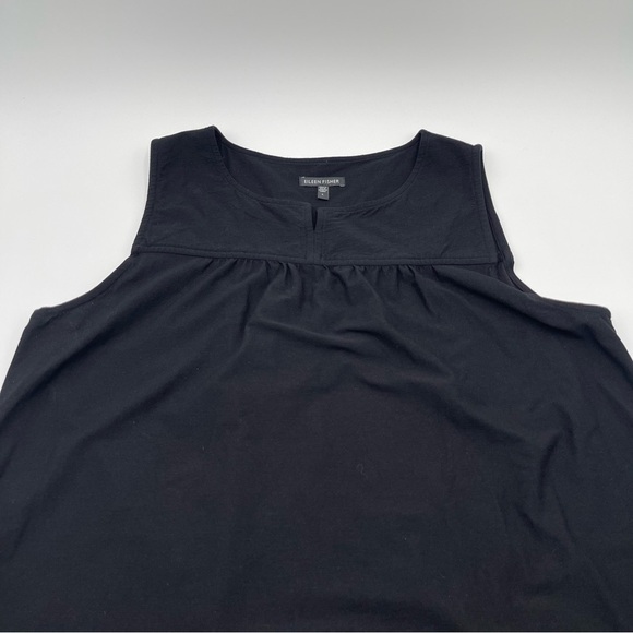 Eileen Fisher Black Knit Split Neck Sleeveless Dress Sz Large Summer Above Knee - Picture 4 of 13